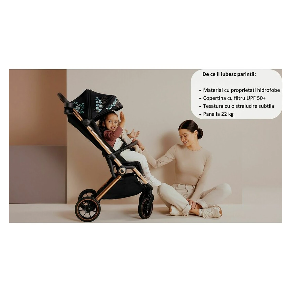 Carucior sport, Lionelo, Cloe, Cu accesorii, Pliere compacta pentru avion, cu o singura mana, 6 luni+, Black Onyx [23]