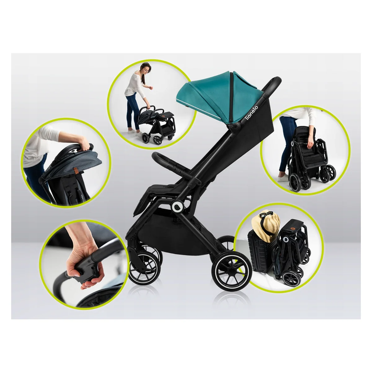 Carucior sport, Lionelo, Cloe, Cu accesorii, Pliere compacta pentru avion, cu o singura mana, 6 luni+, Verde Smarald [26]