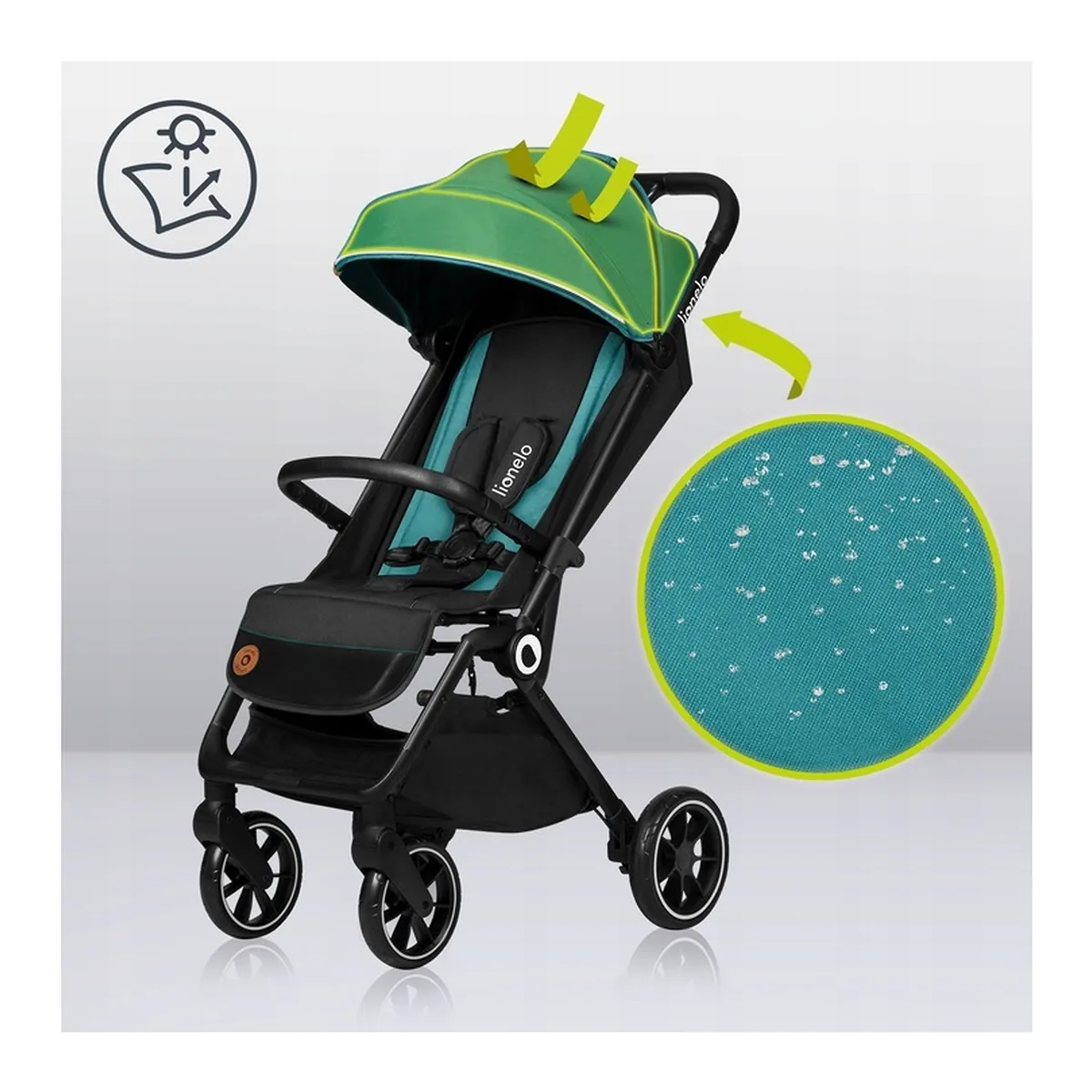 Carucior sport, Lionelo, Cloe, Cu accesorii, Pliere compacta pentru avion, cu o singura mana, 6 luni+, Verde Smarald [7]