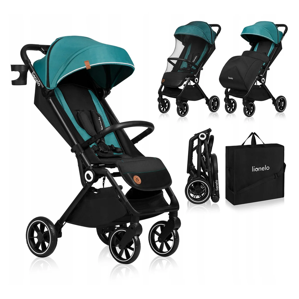 Carucior sport, Lionelo, Cloe, Cu accesorii, Pliere compacta pentru avion, cu o singura mana, 6 luni+, Verde Smarald [3]