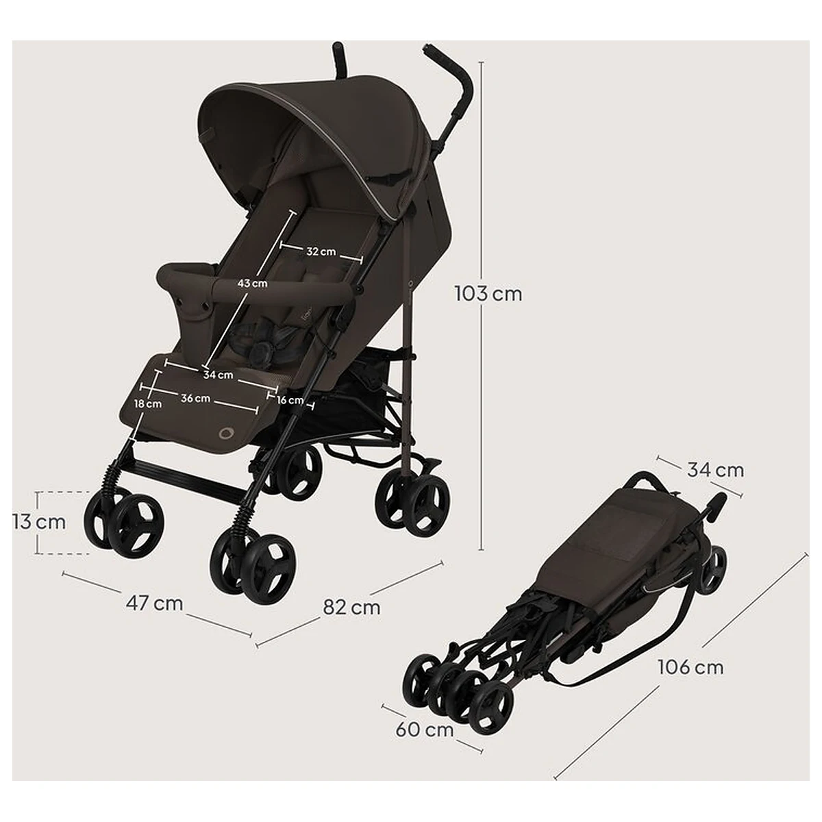 Carucior sport, Lionelo, Elia, Cu plasa de tantari, Suport de picioare reglabil, Spatar ajustabil in 4 pozitii, Capotina XXL, Pliere tip umbrela, Capacitate 15 kg, 6 luni+, Maro [13]