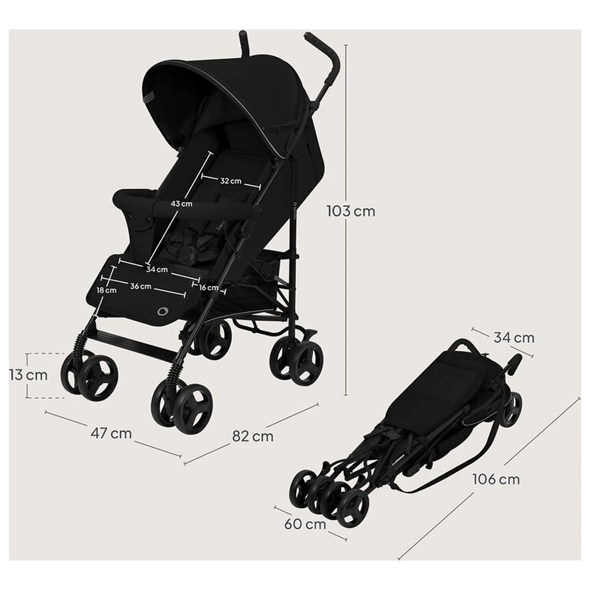 Carucior sport, Lionelo, Elia, Cu plasa de tantari, Suport de picioare reglabil, Spatar ajustabil in 4 pozitii, Capotina XXL, Pliere tip umbrela, Capacitate 15 kg, 6 luni+, Negru [15]