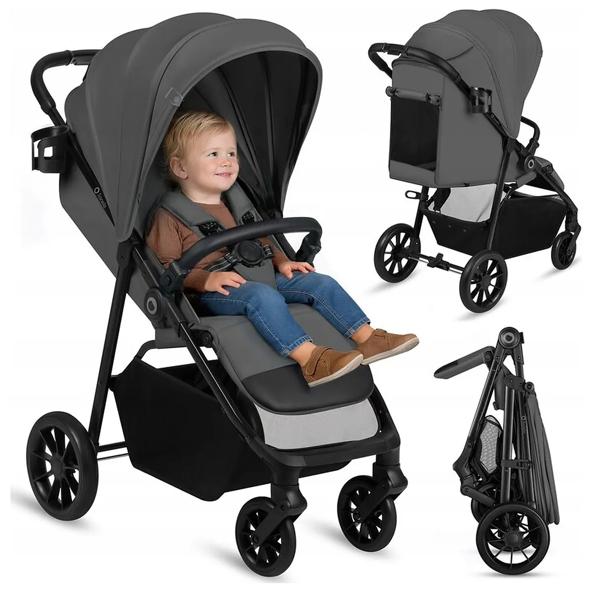 Carucior sport, Lionelo, Emerald, Pliere cu o mana, Copertina XXL UPF50+, Spatar reglabil, Suspensie completa, Roti EVA, 6- 48 luni, Pana la 22 kg, Gri [3]
