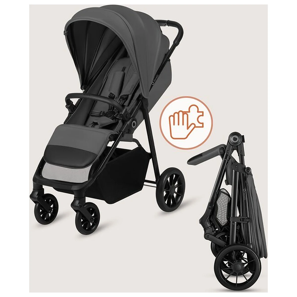 Carucior sport, Lionelo, Emerald, Pliere cu o mana, Copertina XXL UPF50+, Spatar reglabil, Suspensie completa, Roti EVA, 6- 48 luni, Pana la 22 kg, Gri [17]