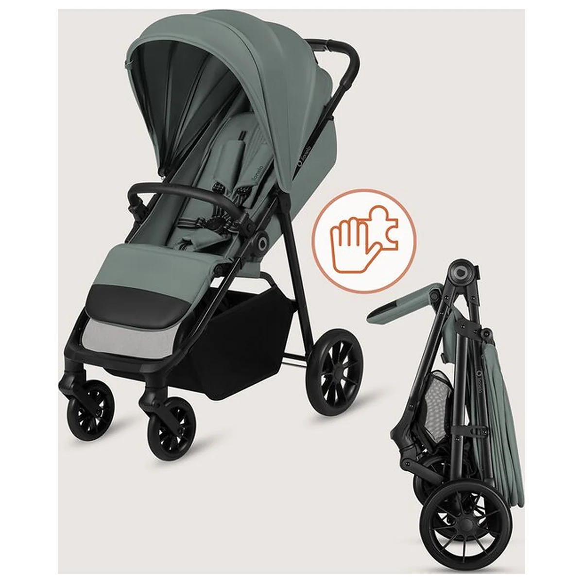 Carucior sport, Lionelo, Emerald, Pliere cu o mana, Copertina XXL UPF50+, Spatar reglabil, Suspensie completa, Roti EVA, 6- 48 luni, Pana la 22 kg, Verde [16]