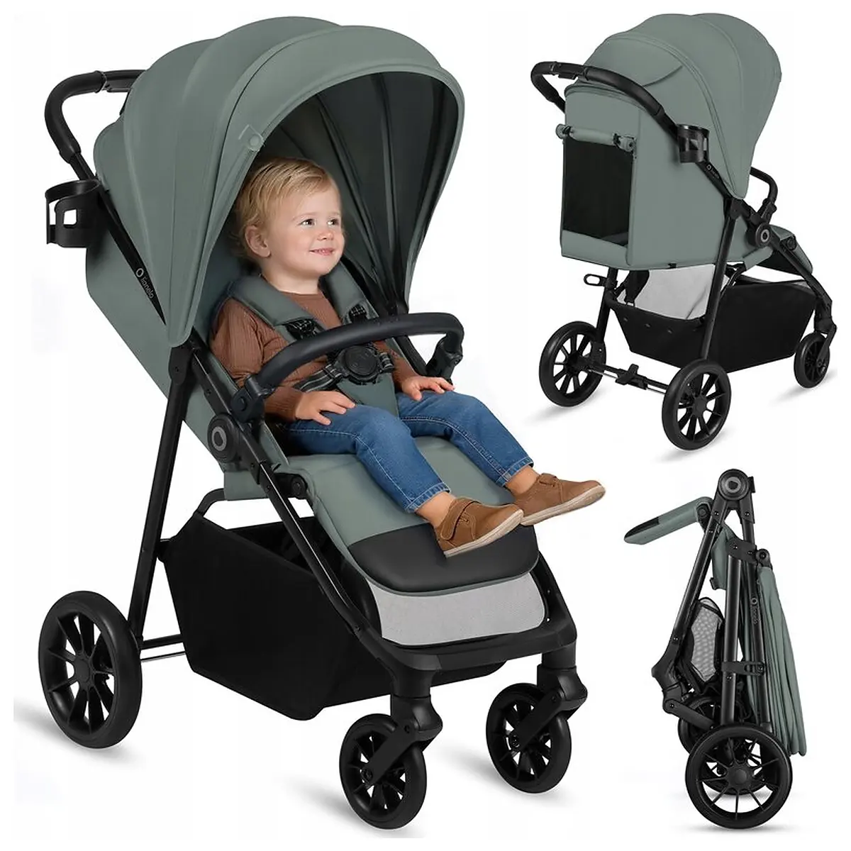 Carucior sport, Lionelo, Emerald, Pliere cu o mana, Copertina XXL UPF50+, Spatar reglabil, Suspensie completa, Roti EVA, 6- 48 luni, Pana la 22 kg, Verde [3]