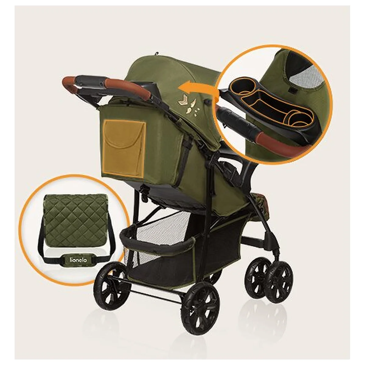 Carucior sport, Lionelo, Emma Plus, Geanta accesorii, Forest Green 6 luni [18]