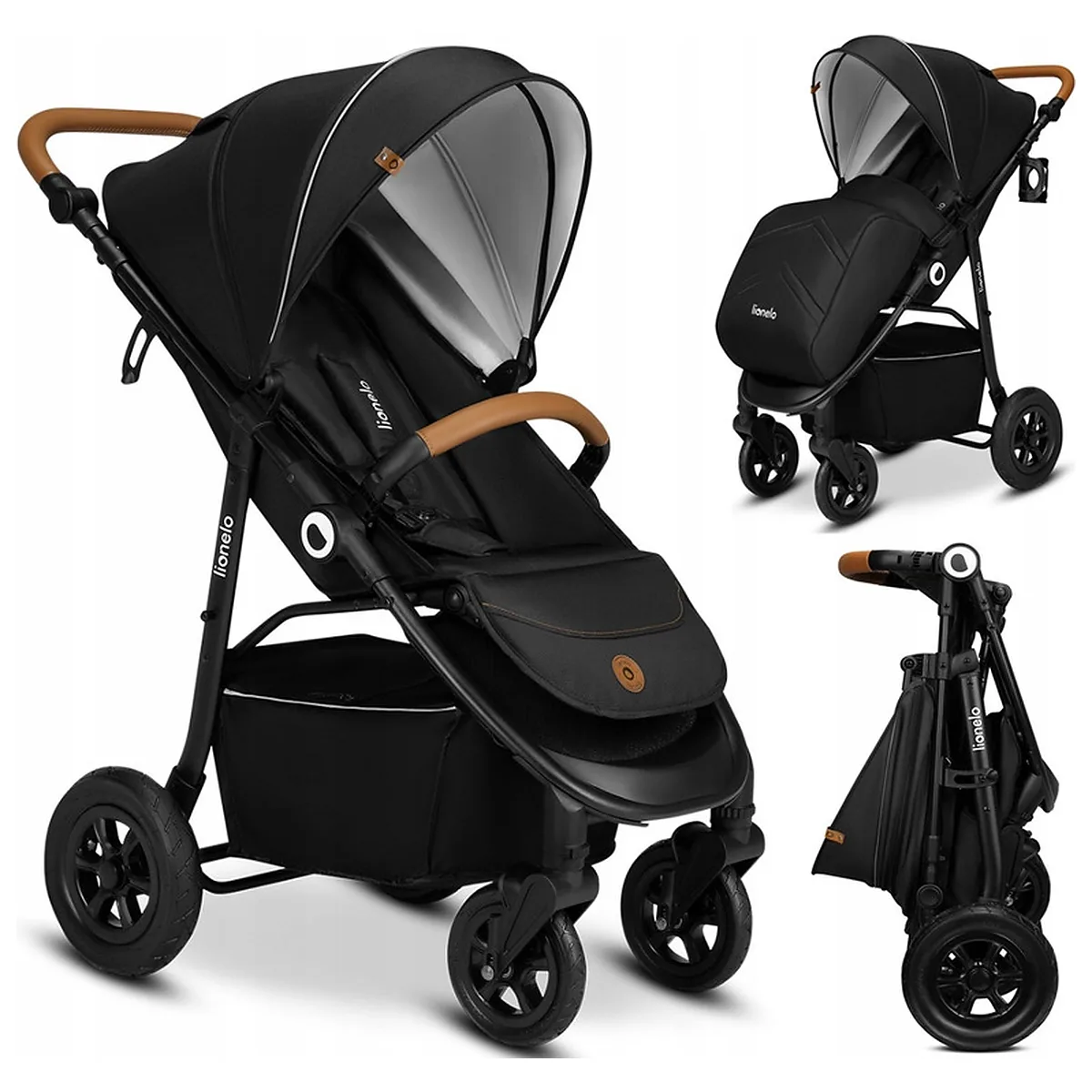 Carucior sport, Lionelo, Natt, De la nastere, Cu accesorii si capotina XXL reglabila, 0 - 22 kg, Negru Onyx 4 ani [3]