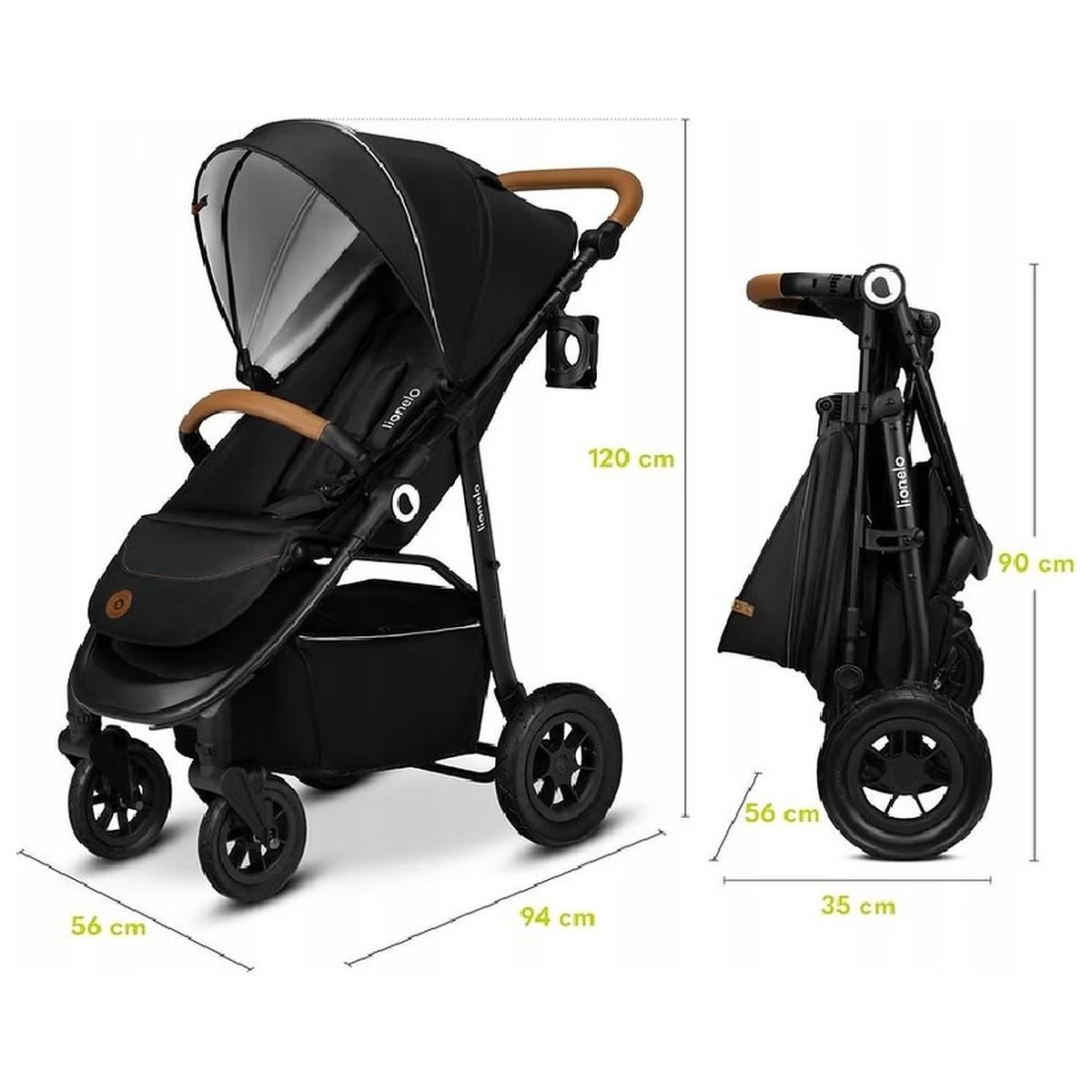 Carucior sport, Lionelo, Natt, De la nastere, Cu accesorii si capotina XXL reglabila, 0 - 22 kg, Negru Onyx 4 ani [26]