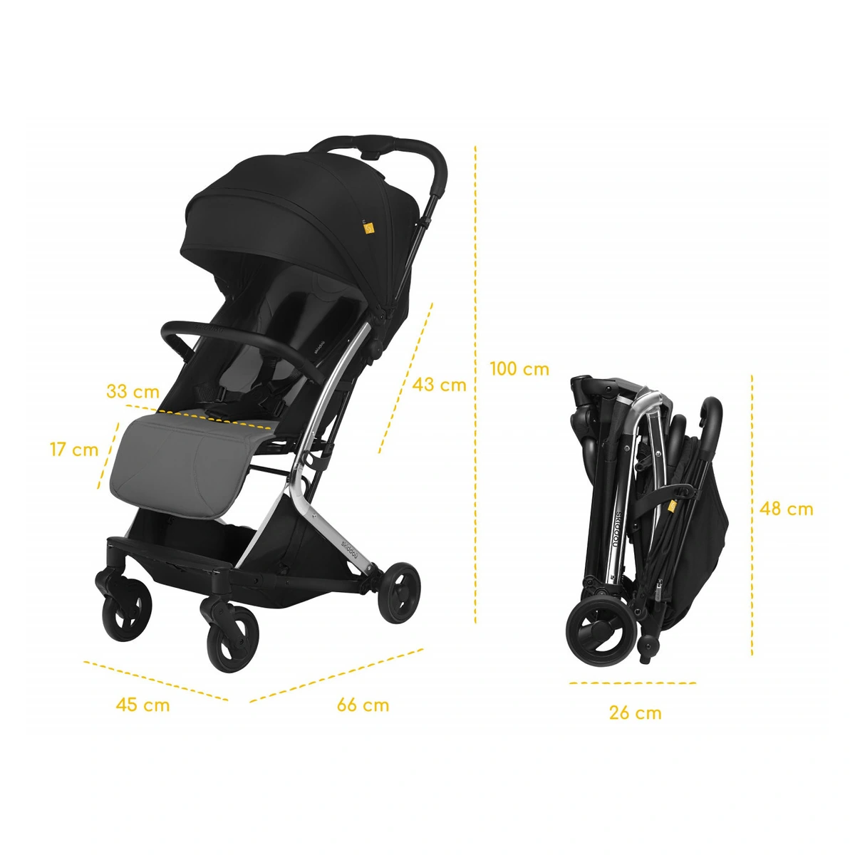 Carucior sport pliabil Skiddou Mikkeli Onyx, ultracompact pentru calatorii, Negru [12]
