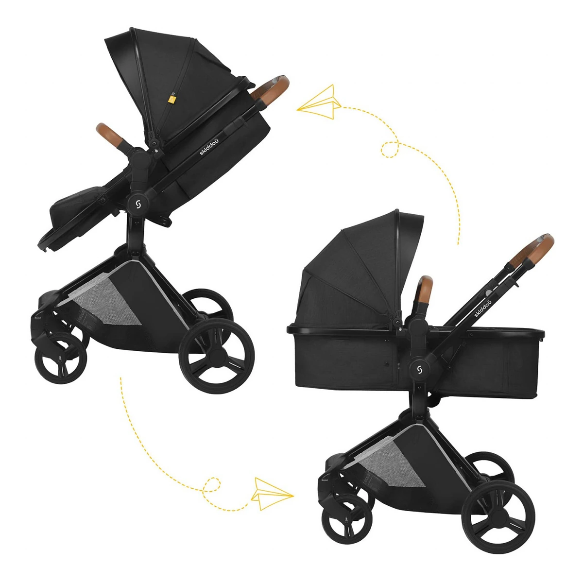 Carucior transformabil 2 in 1 Skiddou Nasjo Onyx, Negru [5]