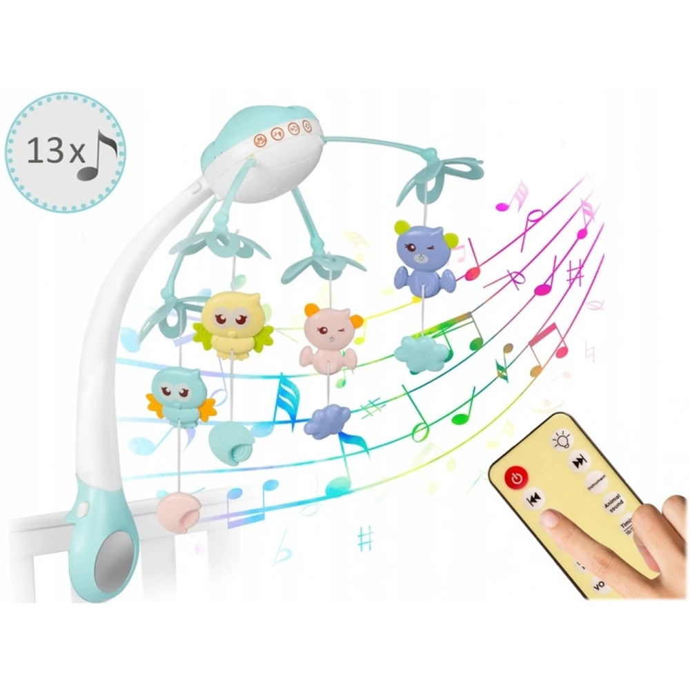 Carusel muzical pentru patut cu proiector, sunete si jucarii Ricokids - Albastru [3]