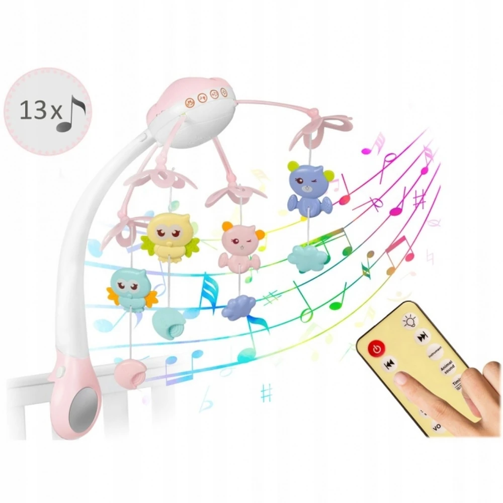 Carusel muzical pentru patut cu proiector, sunete si jucarii Ricokids - Roz [2]