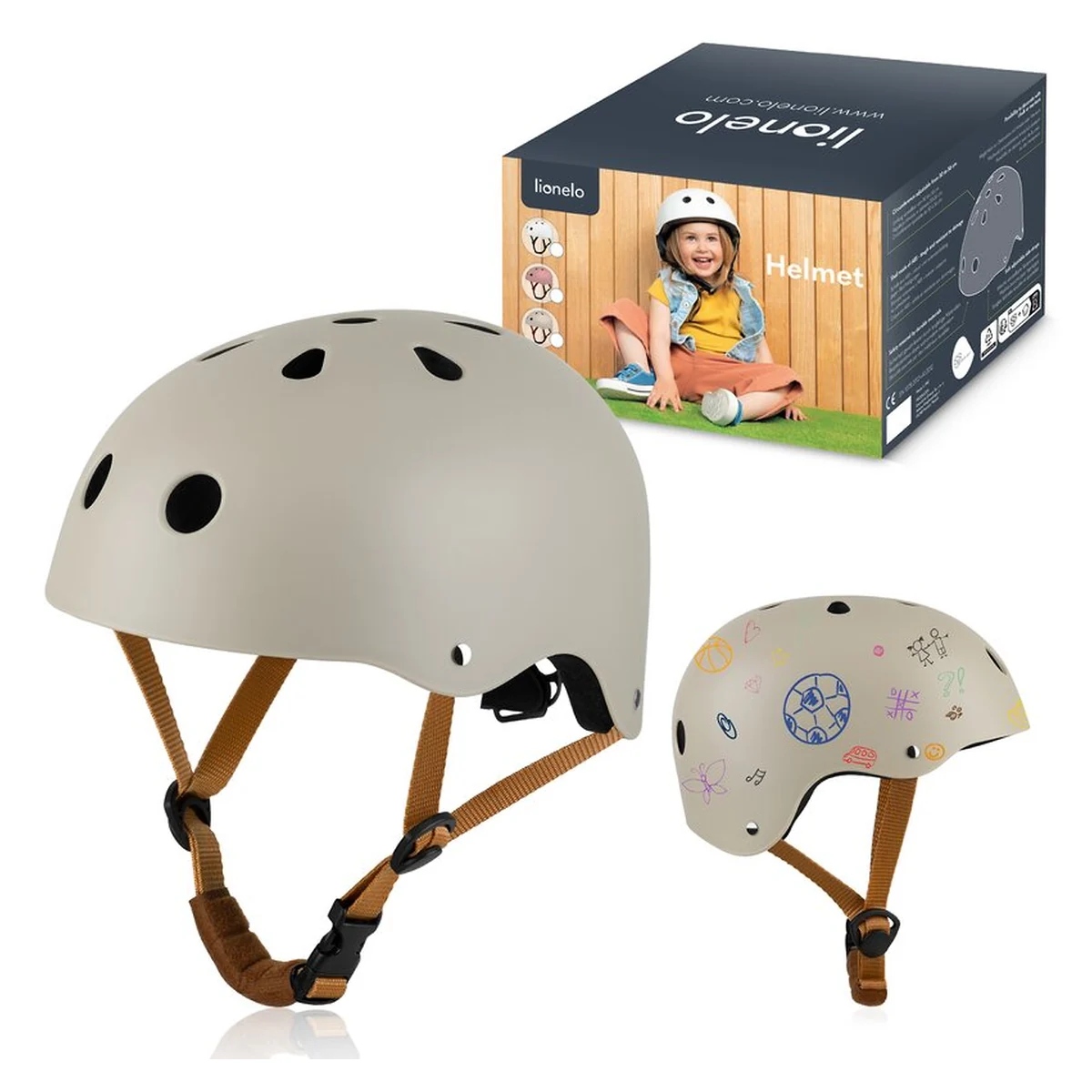 Casca pentru copii, Lionelo, Reglabila 50-56 cm, Din ABS si EPS, Bej [12]