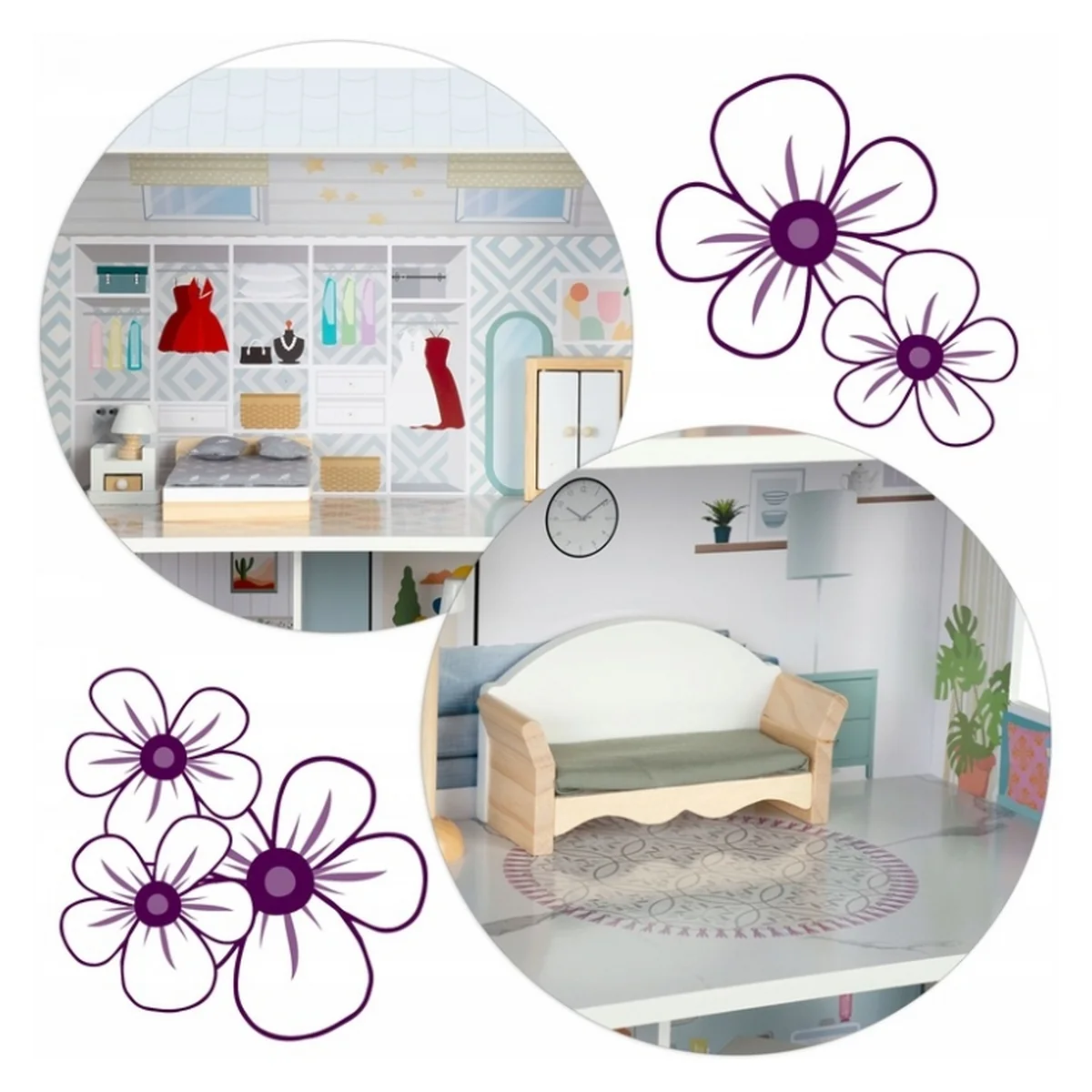 Casuta de papusi lemn Ricokids 3 etaje Albastru deschis [3]