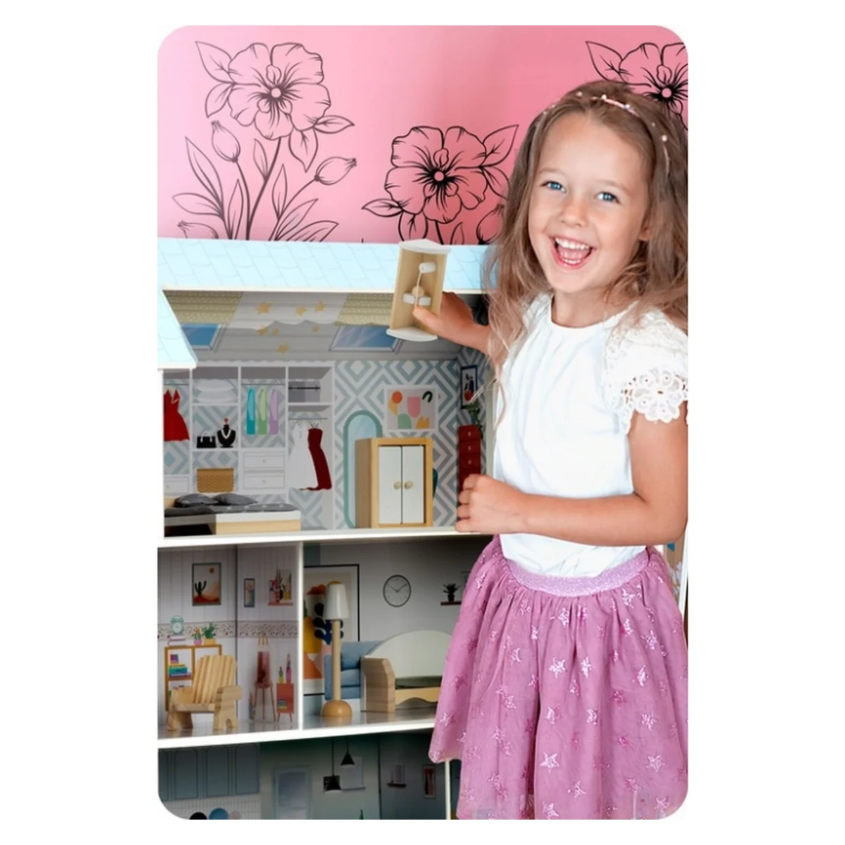 Casuta de papusi lemn Ricokids 3 etaje Albastru deschis [5]