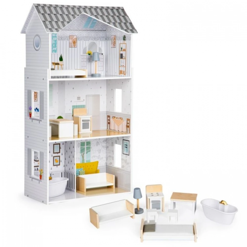 Casuta de papusi inalta din lemn cu mobilier, casuta lui Grace, Ecotoys [3]