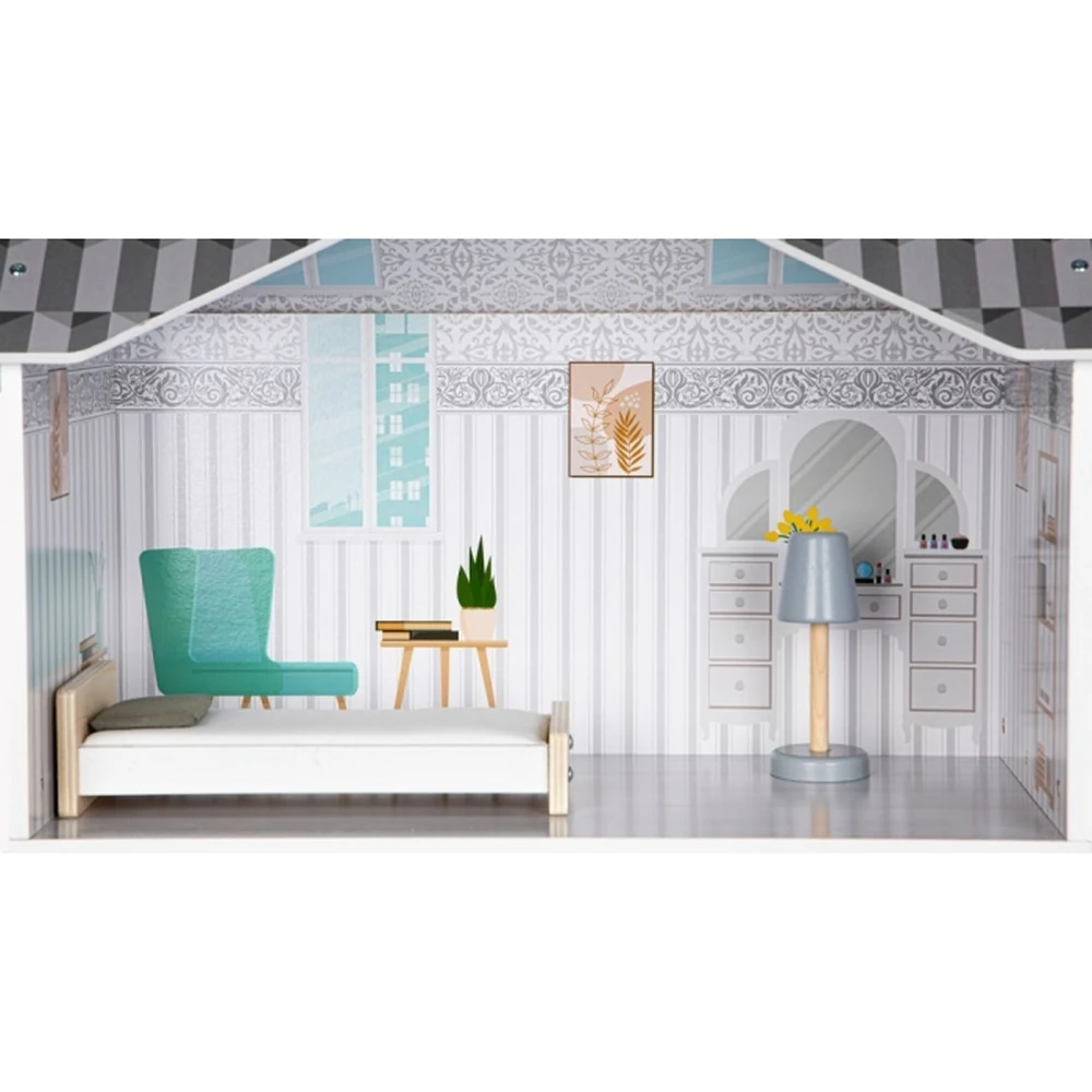 Casuta de papusi inalta din lemn cu mobilier, casuta lui Grace, Ecotoys [6]