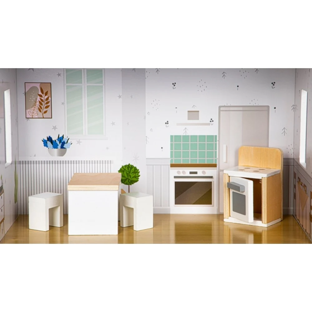 Casuta de papusi inalta din lemn cu mobilier, casuta lui Grace, Ecotoys [4]