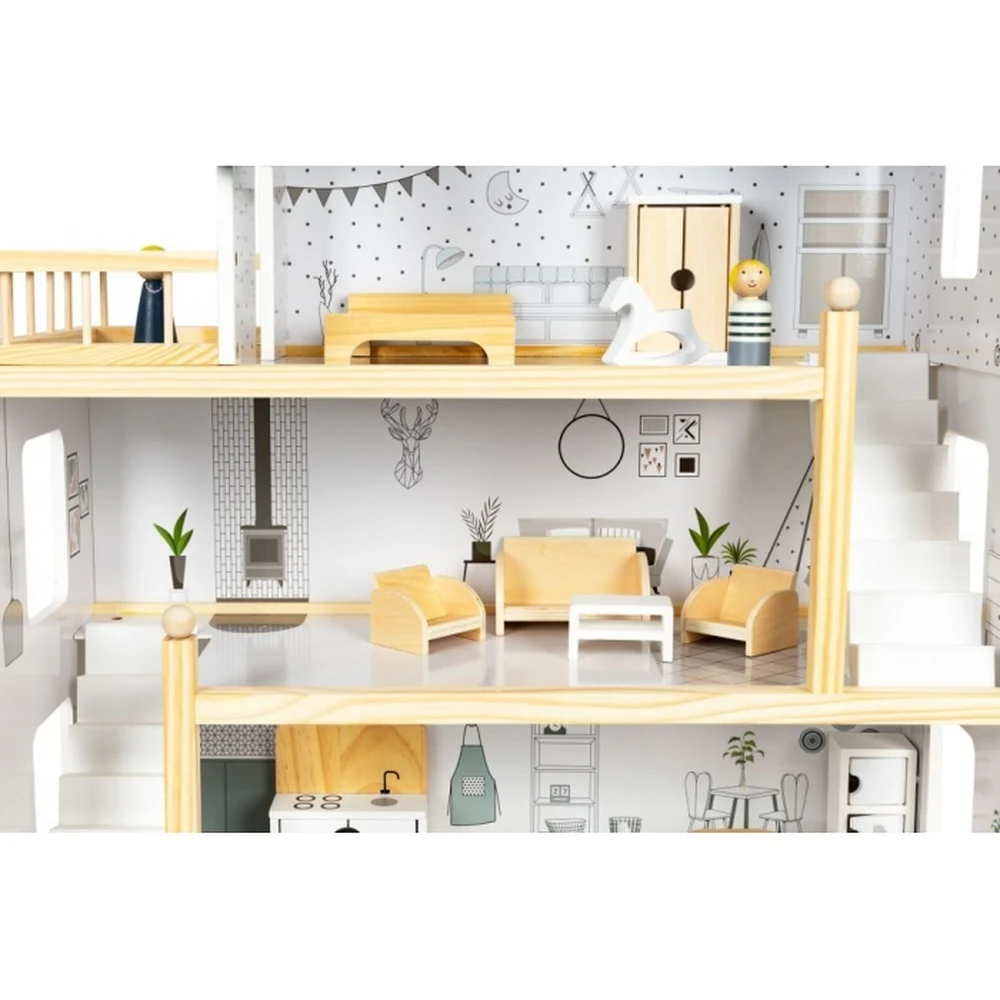 Casuta de papusi inalta din lemn cu mobilier Ecotoys [6]