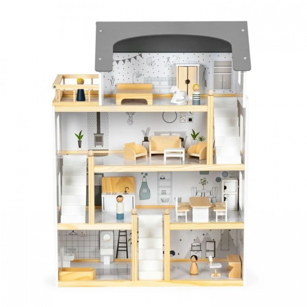 Casuta de papusi inalta din lemn cu mobilier Ecotoys [2]