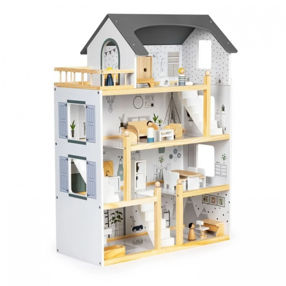Casuta de papusi inalta din lemn cu mobilier Ecotoys [4]