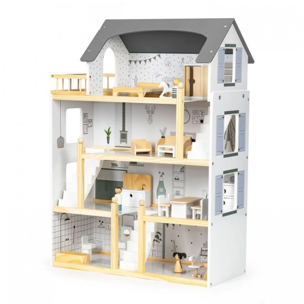 Casuta de papusi inalta din lemn cu mobilier Ecotoys [3]