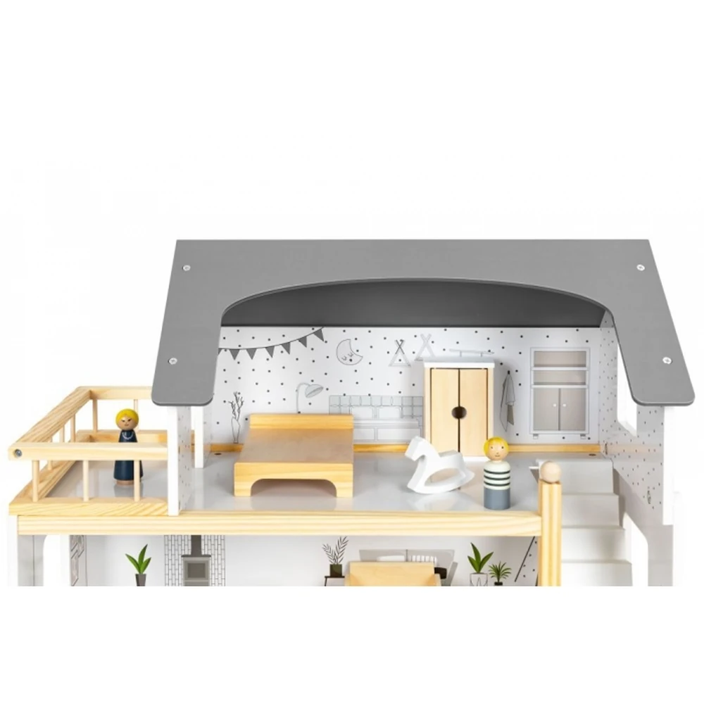 Casuta de papusi inalta din lemn cu mobilier Ecotoys [5]