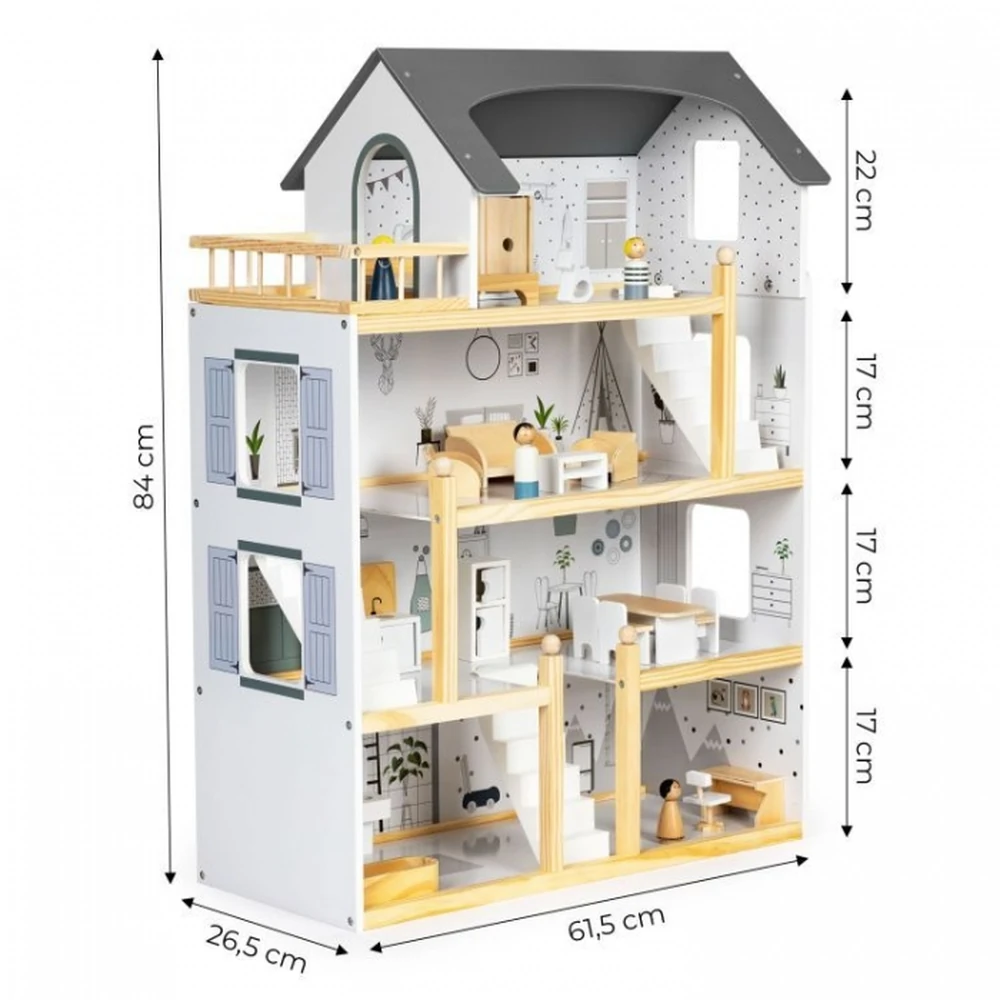 Casuta de papusi inalta din lemn cu mobilier Ecotoys [9]