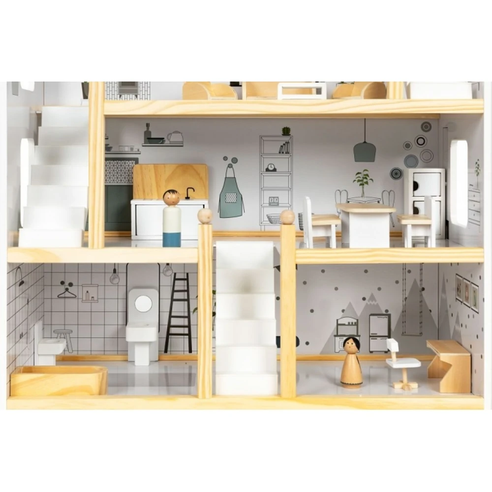Casuta de papusi inalta din lemn cu mobilier Ecotoys [7]