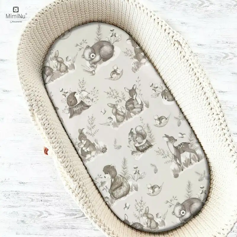 Cearceaf cu elastic, MimiNu, Pentru landou, carucior si cosulet, 80x35 cm, bumbac 100%, Calm Forest Beige [1]