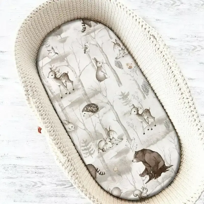 Cearceaf cu elastic, MimiNu, Pentru landou, carucior si cosulet, Woodland [1]