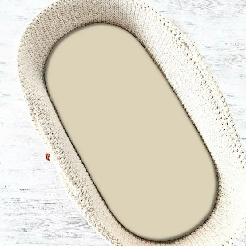 Cearceaf cu elastic, MimiNu, Pentru landou, carucior si cosulet, 80x35 cm, Din Jerseu, Nugat [1]