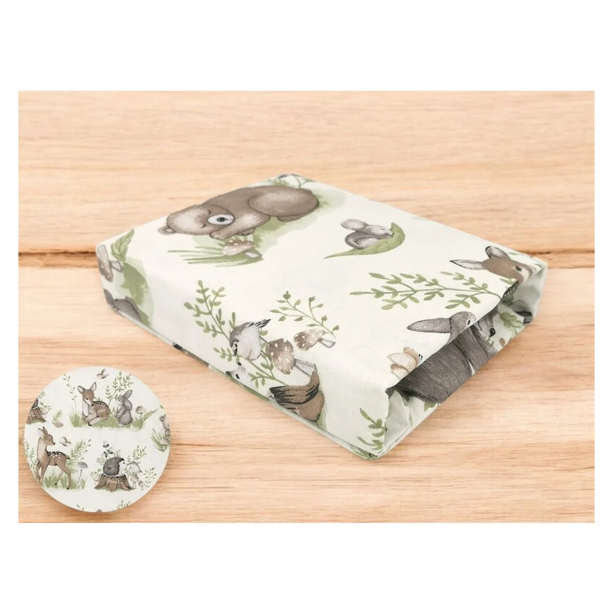 Cearceaf cu elastic, MimiNu, Pentru patut 120X60 cm, bumbac, Calm Forest Natural [2]