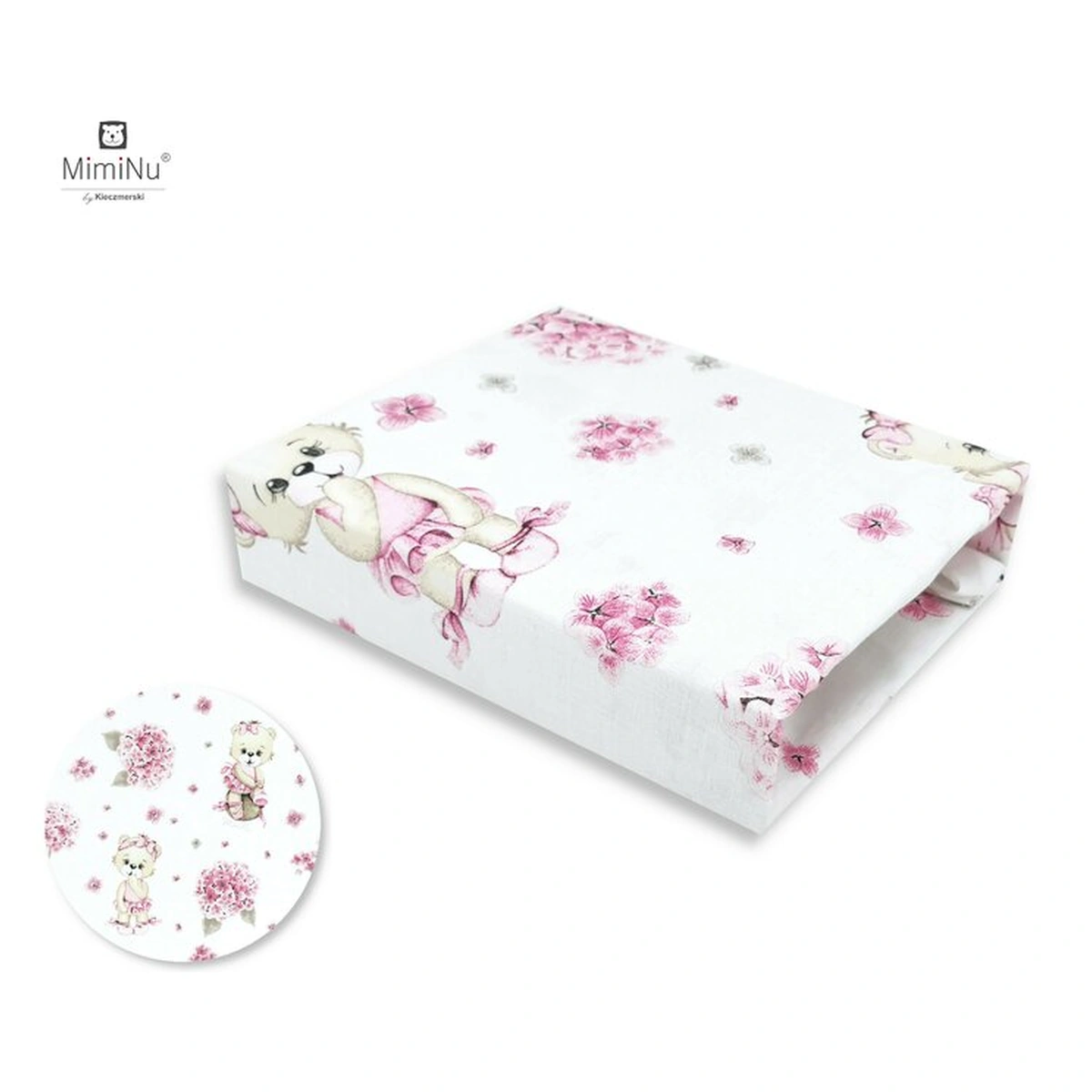 Cearceaf cu elastic, MimiNu, Pentru patut 120X60 cm, bumbac, Pink Ballerina [3]