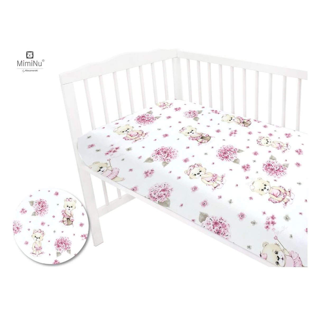 Cearceaf cu elastic, MimiNu, Pentru patut 120X60 cm, bumbac, Pink Ballerina [4]