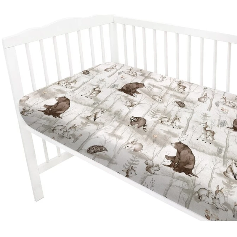 Cearceaf cu elastic, MimiNu, Pentru patut 120X60 cm, bumbac, Woodland [3]