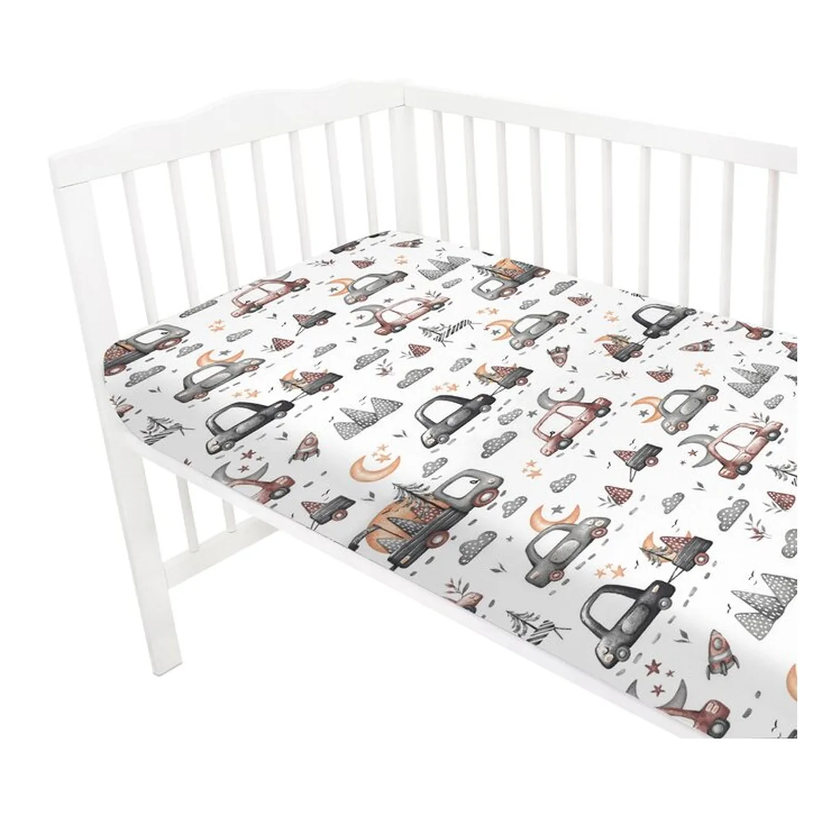 Cearceaf cu elastic, MimiNu, Pentru patut 120X60 cm, Cars Grey [3]