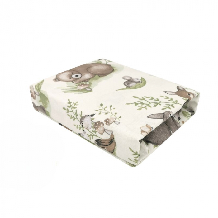 Cearceaf cu elastic, MimiNu, Pentru patut 120X60 cm, bumbac, Calm Forest Natural [1]