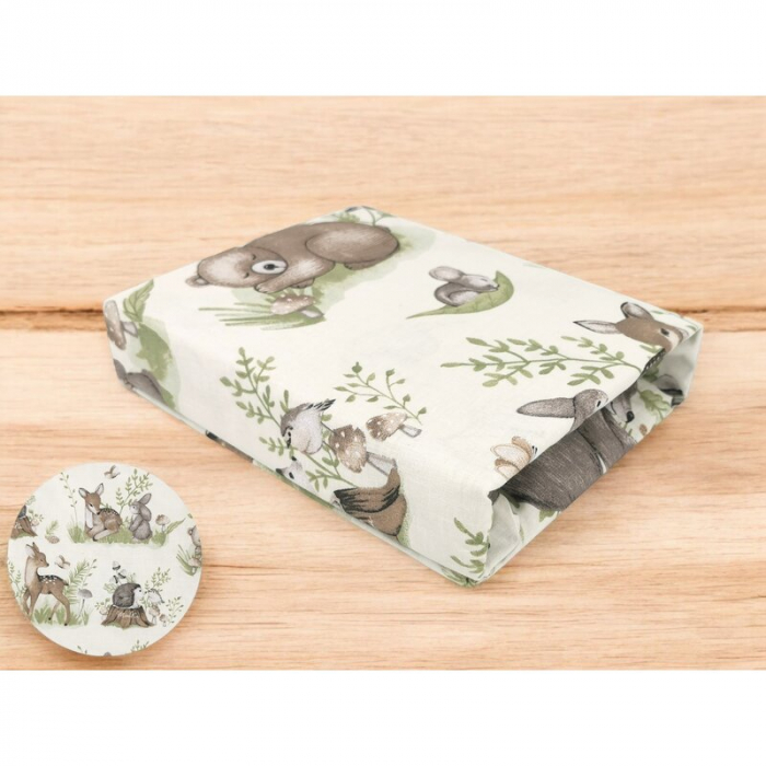 Cearceaf cu elastic, MimiNu, Pentru patut 120X60 cm, bumbac, Calm Forest Natural [2]
