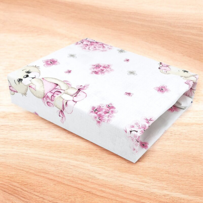 Cearceaf cu elastic, MimiNu, Pentru patut 120X60 cm, bumbac, Pink Ballerina [2]