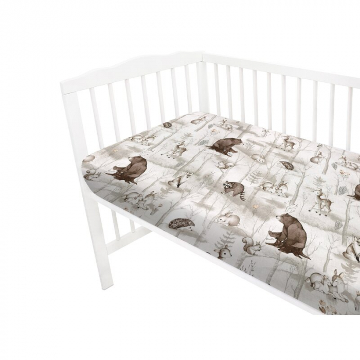 Cearceaf cu elastic, MimiNu, Pentru patut 120X60 cm, bumbac, Woodland [3]