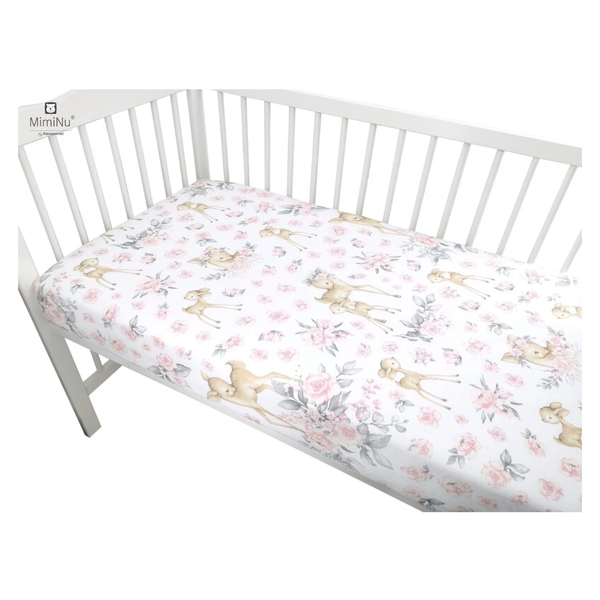 Cearceaf cu elastic, MimiNu, Pentru patut leagan/patut co-sleeper, 90x40 cm, bumbac, Sweet Deer Pink  [3]