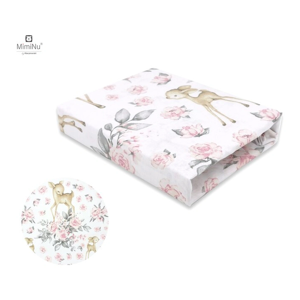 Cearceaf cu elastic, MimiNu, Pentru patut leagan/patut co-sleeper, 90x40 cm, bumbac, Sweet Deer Pink  [4]