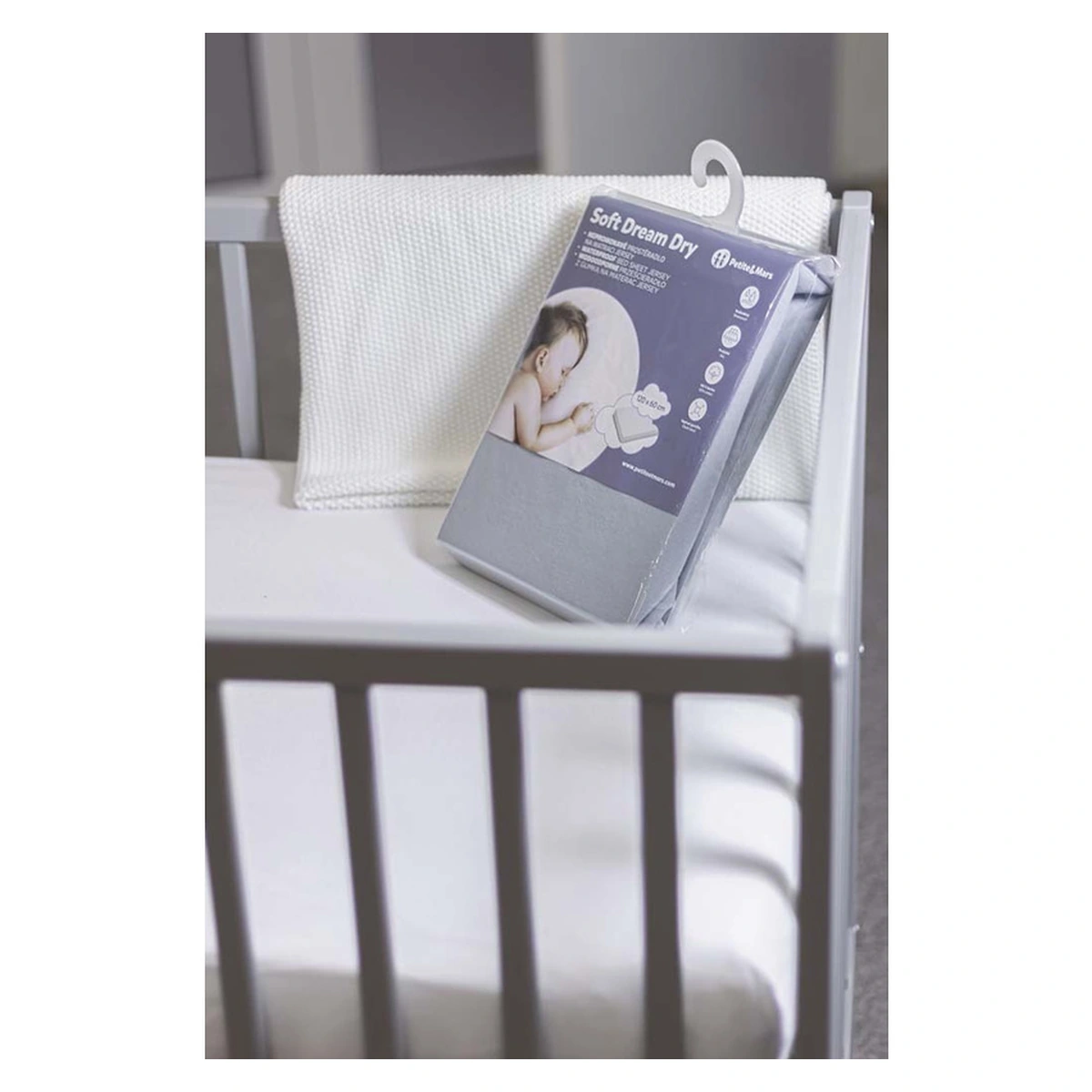 Cearceaf cu eleastic, Petite&Mars, Soft Dream Dry, Impermeabil, 120x60 cm, Alb [6]