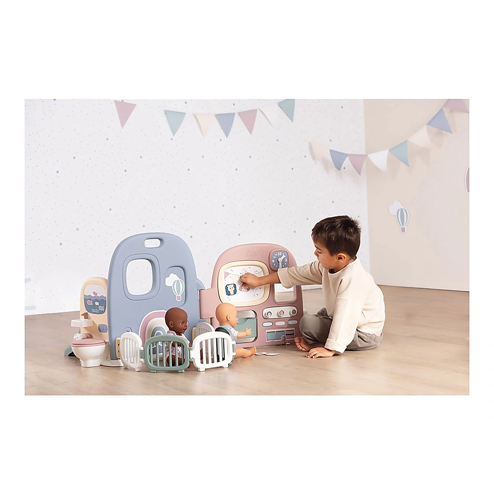 Centru de ingrijire pentru papusi Smoby Baby Care Childcare Center albastru roz cu accesorii [7]