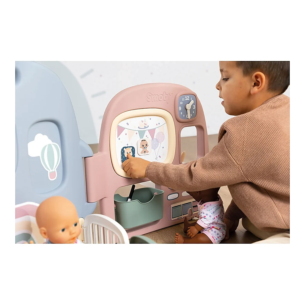 Centru de ingrijire pentru papusi Smoby Baby Care Childcare Center albastru roz cu accesorii [8]