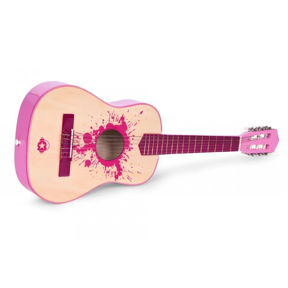 Chitara din lemn pentru copii cu 6 corzi Ecotoys, 76 X 28 cm - Roz [4]