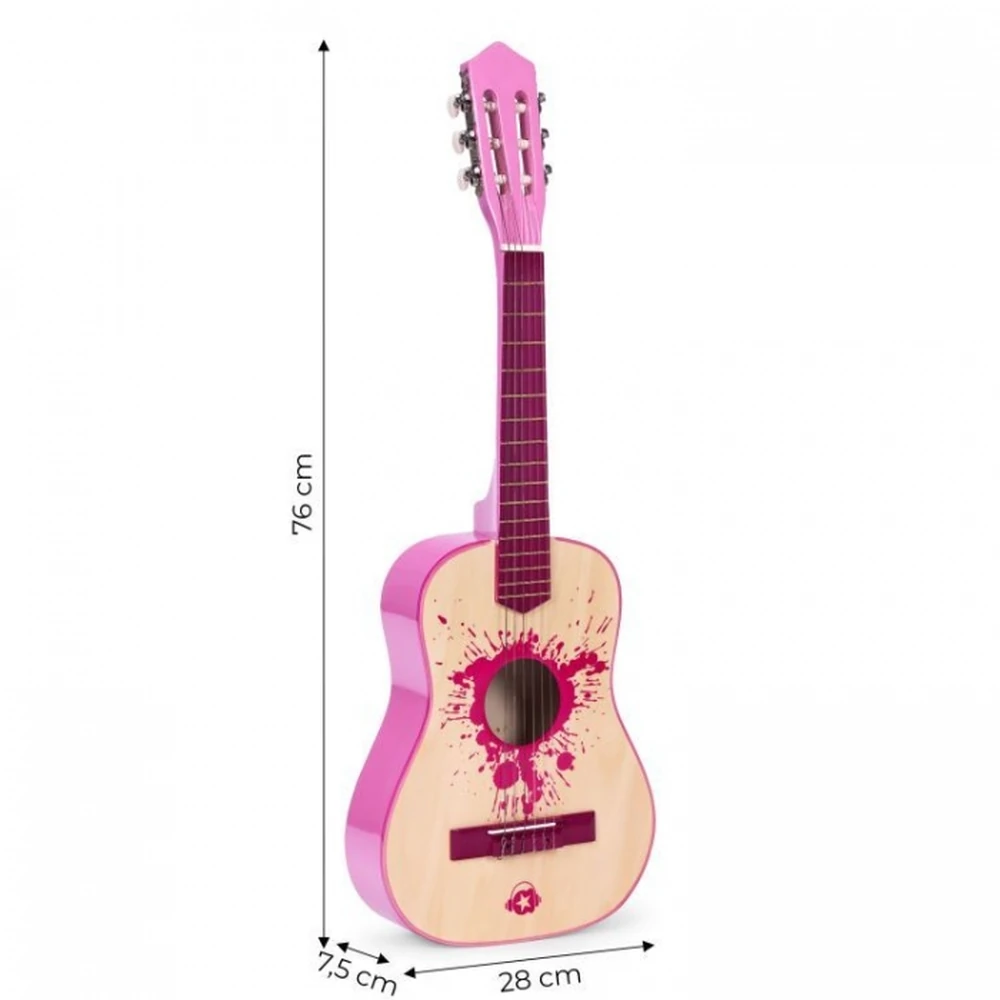 Chitara din lemn pentru copii cu 6 corzi Ecotoys, 76 X 28 cm - Roz [6]