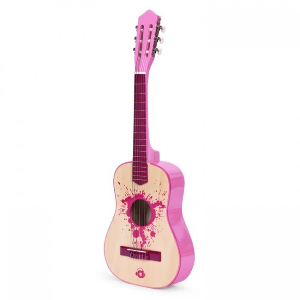 Chitara din lemn pentru copii cu 6 corzi Ecotoys, 76 X 28 cm - Roz [2]